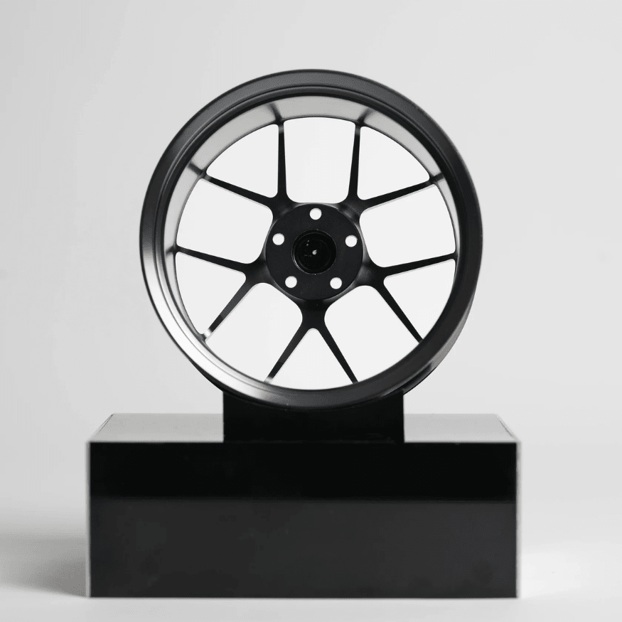 CNC-gefräste Aluminium Deko Felge im Maßstab 1:5, 10-Spoke Classic in Grau, Rückseite