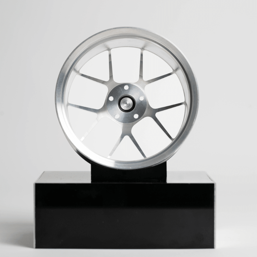 CNC-gefräste Aluminium Deko Felge im Maßstab 1:5, 10-Spoke Classic in Silber, Rückseite