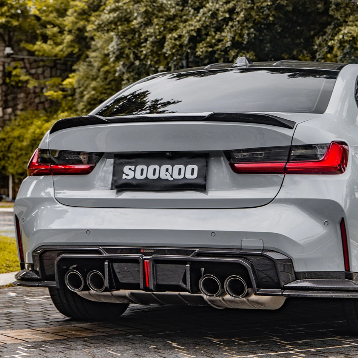 TNF+ SOOQOO Heckdiffusor Set mit Licht Carbon passend für BMW M3 (G80/G81) M4 (G82/G83)
