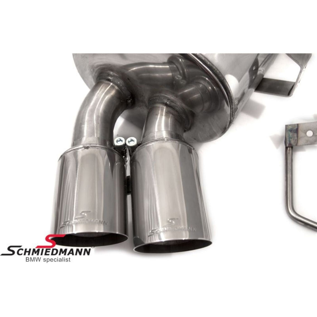 Schmiedmann Edelstahl Sportendschalldämpfer 2x76 mm gerollt inkl. X-Rohr passend für BMW E91 325i & 330i