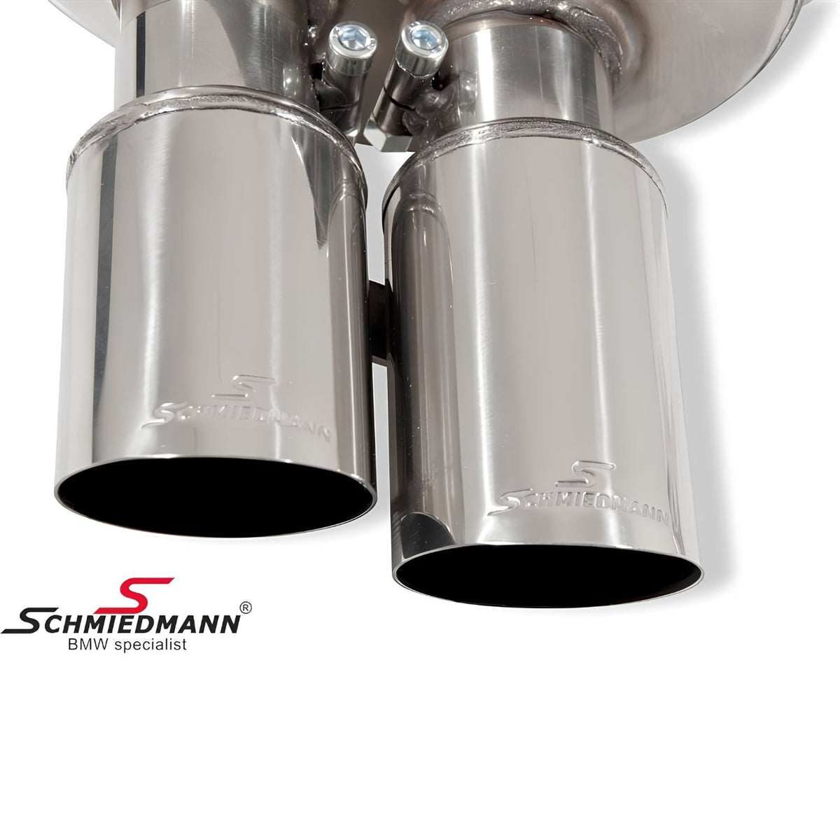 Schmiedmann Edelstahl Sportendschalldämpfer 2x76 mm scharf passend für BMW E60 520i, 523i, 525i & 530i
