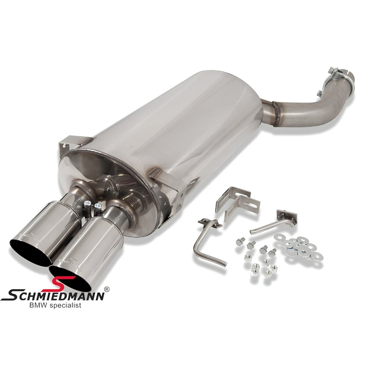 Schmiedmann Edelstahl Sportendschalldämpfer 2x76 mm scharf passend für BMW E60 520i, 523i, 525i & 530i