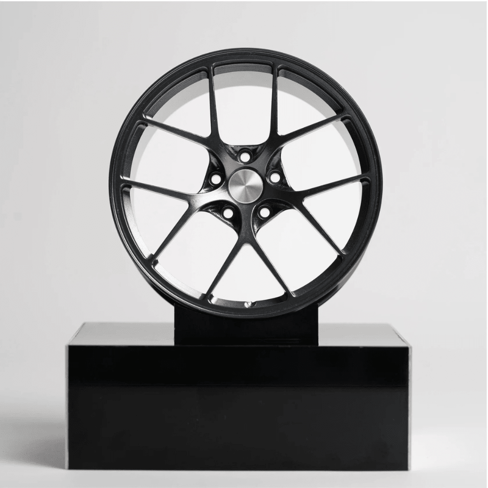 CNC-gefräste Aluminium Deko Felge im Maßstab 1:5, 10-Spoke Classic in Grau, Frontansicht