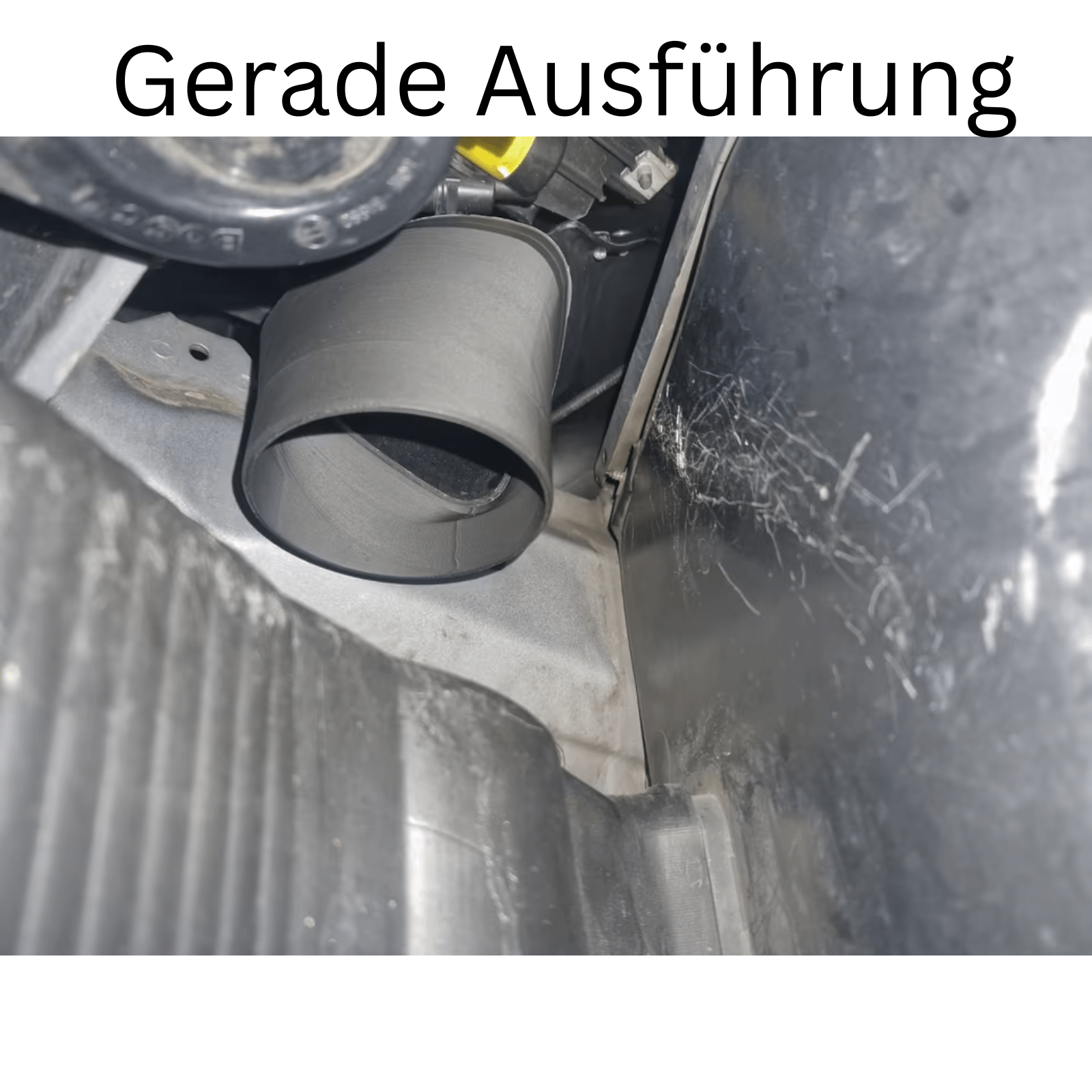 BMW E46 M3 Adapter für CSL Schnorchel für Frischluftzufuhr, Untenansicht im einngebauten Zustand