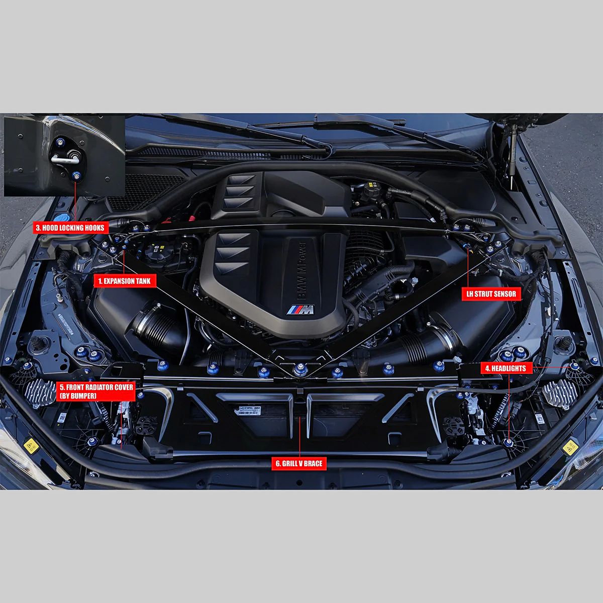 Downstar Deluxe Add-On Dress Up Hardware Kit Motorraum passend für BMW M3 (G80/G81) M4 (G82/G83)