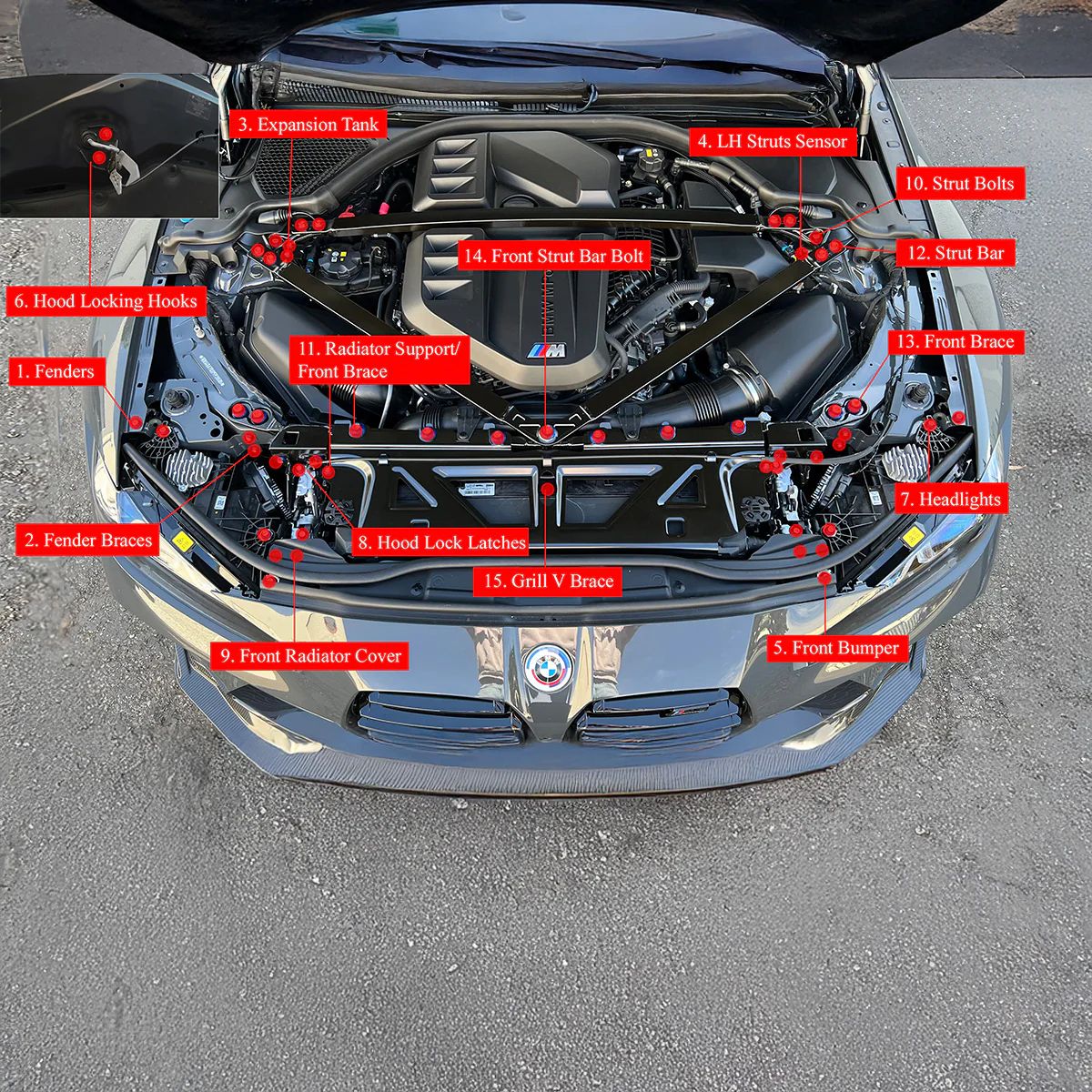 Downstar Deluxe Dress Up Hardware Kit Motorraum passend für BMW M3 (G80/G81) M4 (G82/G83)