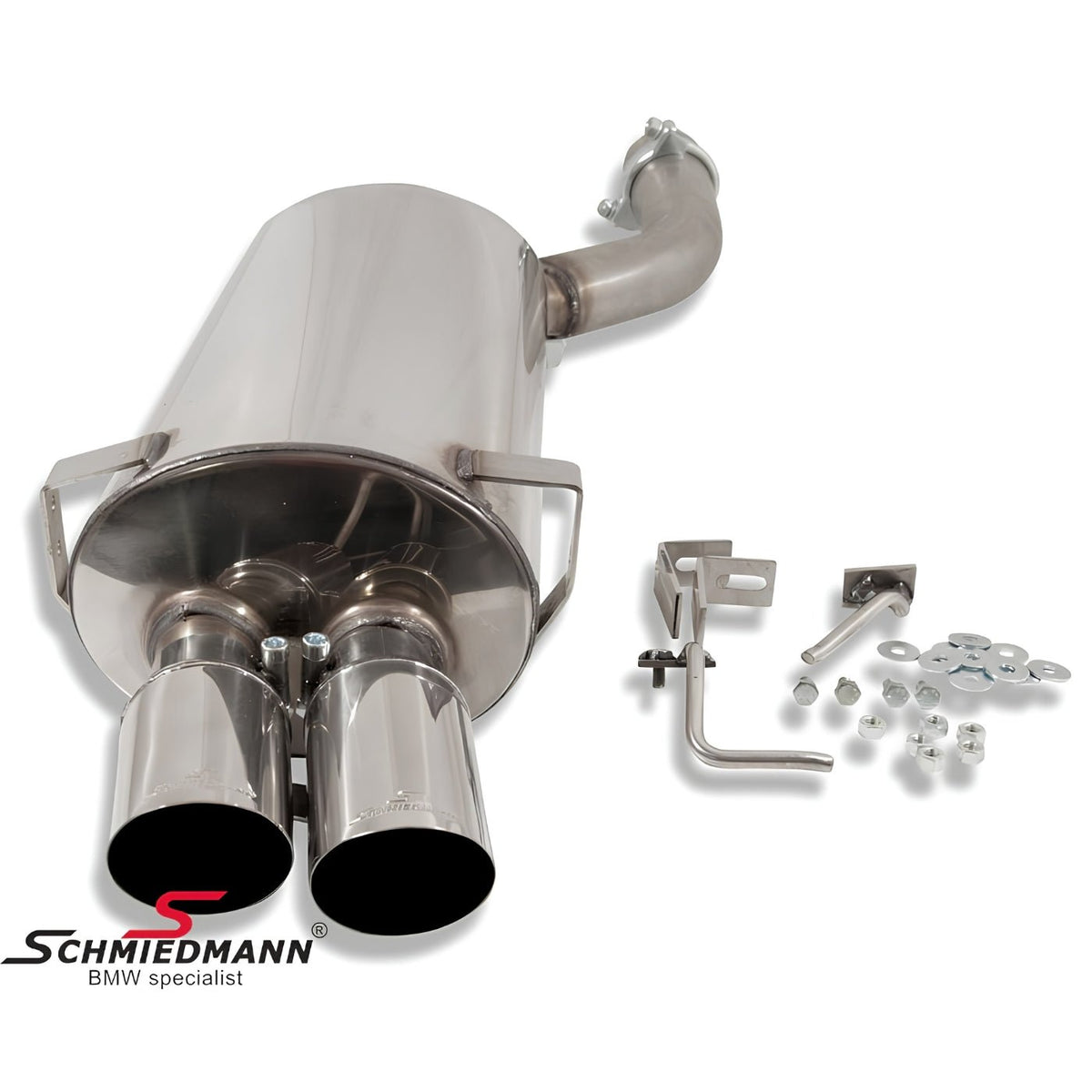 Schmiedmann Edelstahl Sportendschalldämpfer 2x76 mm scharf passend für BMW E60 520i, 523i, 525i & 530i