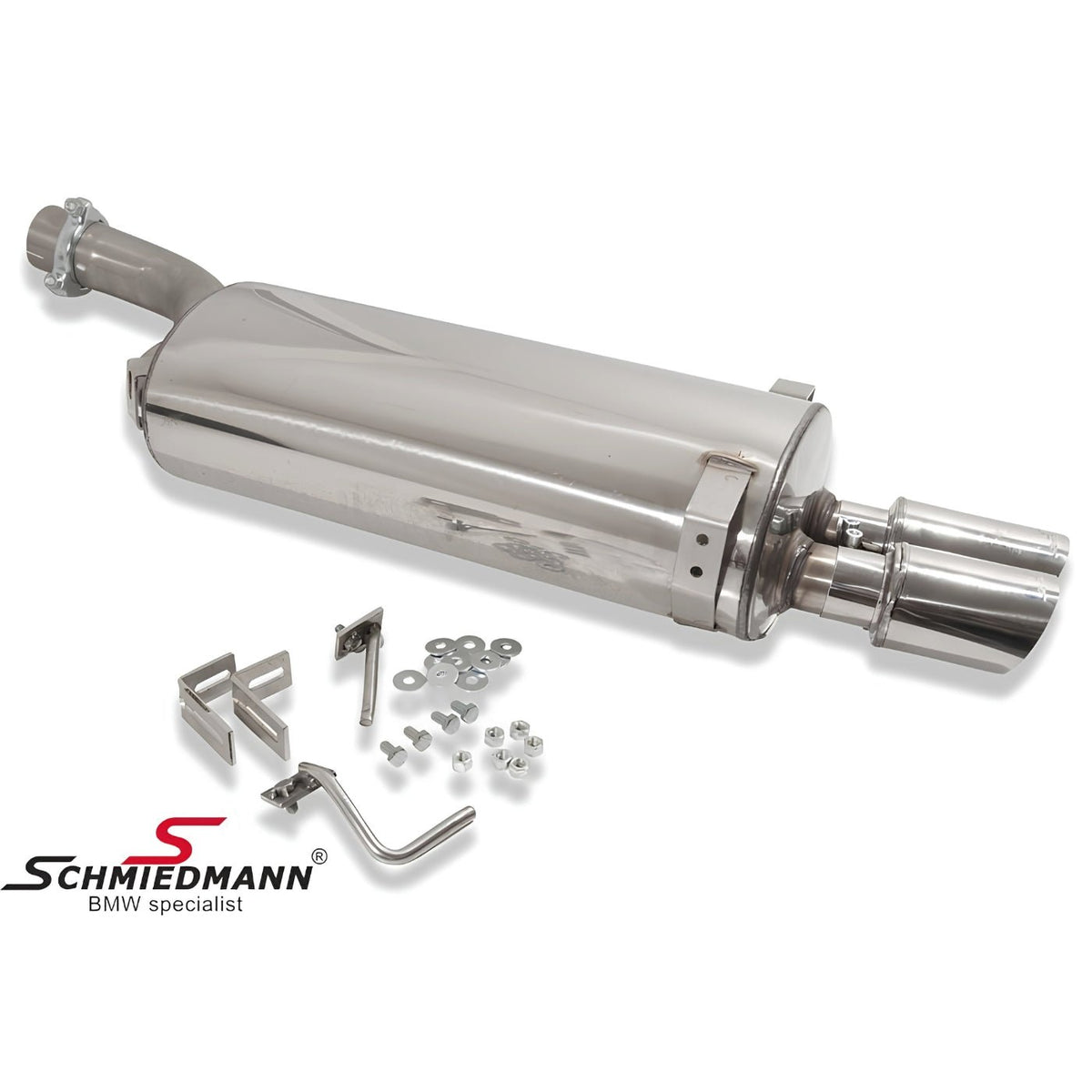 Schmiedmann Edelstahl Sportendschalldämpfer 2x76 mm scharf passend für BMW E60 520i, 523i, 525i & 530i