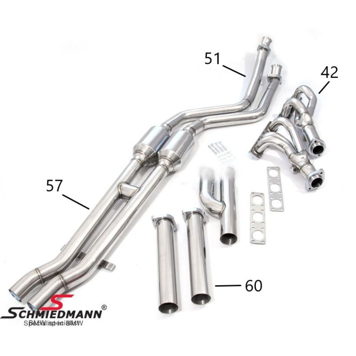 Schmiedmann High Flow Fächerkrümmer M50/M52 mit Sportkatalysatoren 300 Zellen